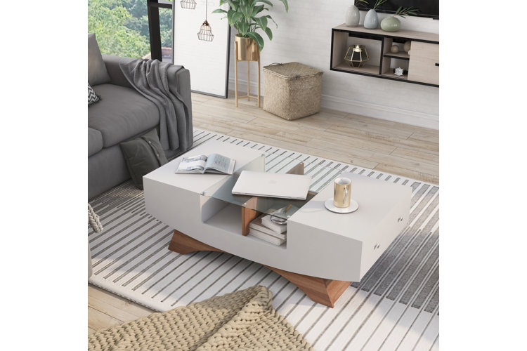 Madilynn trestle coffee table with outlet storage